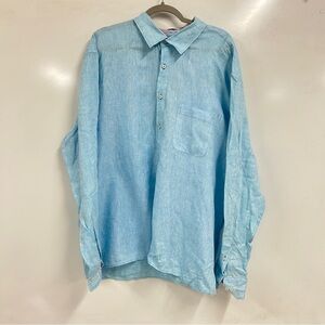 0292 Peter Millar Blue/teal Dyed Linen Long Sleeve Sport Shirt preppy luxury
